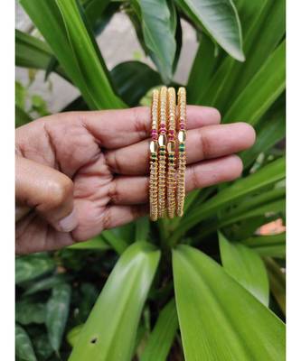 Gold Plated Stone Bangles Set Of 4 3