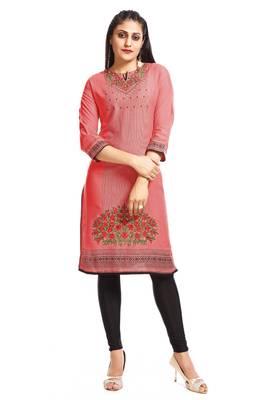 Peach printed cotton ethnic-kurtis 1