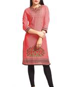 Peach printed cotton ethnic-kurtis