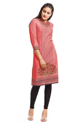 Peach printed cotton ethnic-kurtis 3
