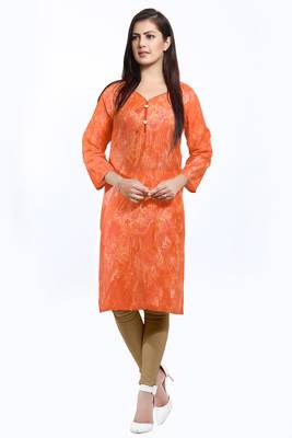 Orange printed cotton ethnic-kurtis 1