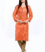 Orange printed cotton ethnic-kurtis