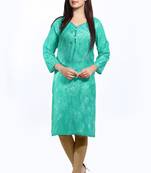 Green printed cotton ethnic-kurtis