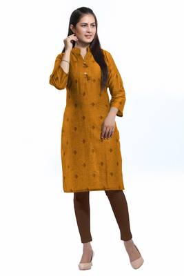 Yellow printed cotton ethnic-kurtis 1