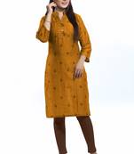 Yellow printed cotton ethnic-kurtis