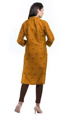 Yellow printed cotton ethnic-kurtis 2