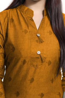 Yellow printed cotton ethnic-kurtis 3