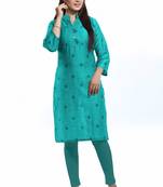 Green printed cotton ethnic-kurtis