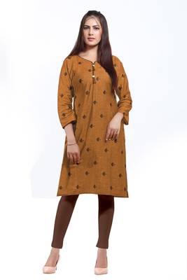 Yellow printed cotton ethnic-kurtis 1
