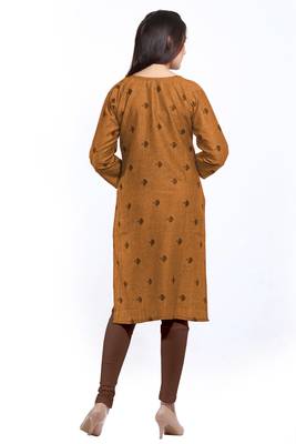Yellow printed cotton ethnic-kurtis 2