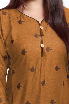 Yellow printed cotton ethnic-kurtis 3