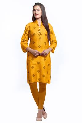 Yellow printed cotton ethnic-kurtis 1