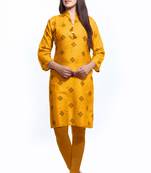 Yellow printed cotton ethnic-kurtis