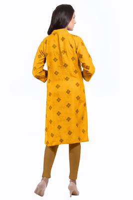 Yellow printed cotton ethnic-kurtis 2