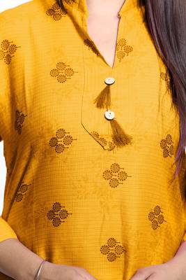 Yellow printed cotton ethnic-kurtis 3