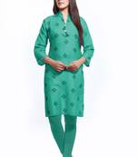 Green printed cotton ethnic-kurtis