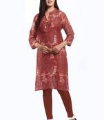 Maroon printed cotton ethnic-kurtis