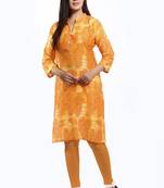 Yellow printed cotton ethnic-kurtis