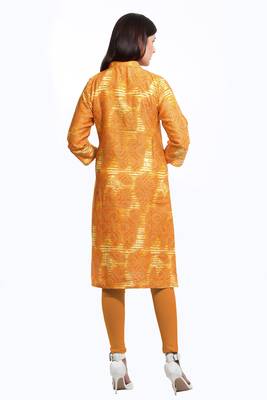 Yellow printed cotton ethnic-kurtis 2