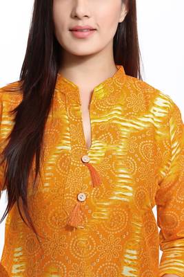 Yellow printed cotton ethnic-kurtis 3
