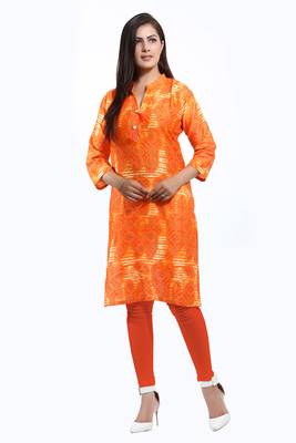 Orange printed cotton ethnic-kurtis 1