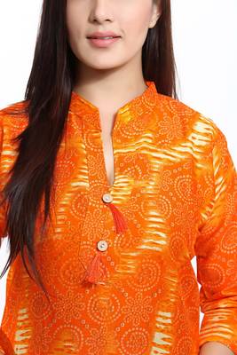 Orange printed cotton ethnic-kurtis 3