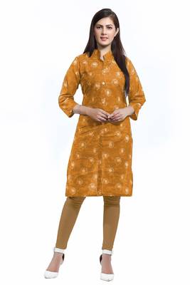 Yellow printed cotton ethnic-kurtis 1