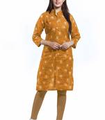 Yellow printed cotton ethnic-kurtis