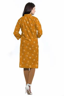 Yellow printed cotton ethnic-kurtis 2