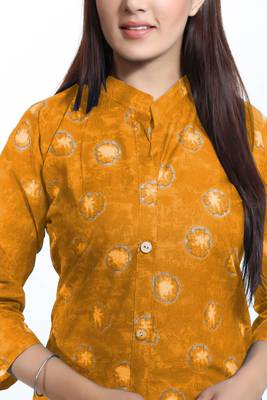 Yellow printed cotton ethnic-kurtis 3