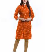 Orange printed cotton ethnic-kurtis