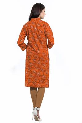 Orange printed cotton ethnic-kurtis 2