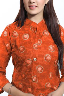 Orange printed cotton ethnic-kurtis 3