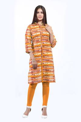 Orange printed cotton ethnic-kurtis 1