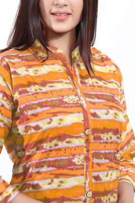 Orange printed cotton ethnic-kurtis 3