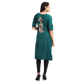Green embroidered cotton ethnic-kurtis 2