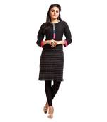 Black embroidered cotton ethnic-kurtis