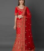 Red embroidered art silk unstitched lehenga