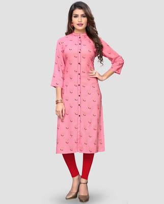 Pink printed rayon ethnic-kurtis 1