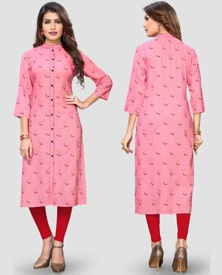 Pink printed rayon ethnic-kurtis 5