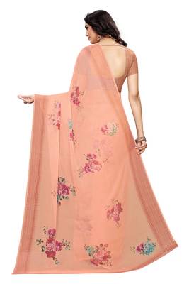 Peach printed chiffon saree with blouse 1