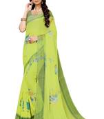 Green printed chiffon saree with blouse