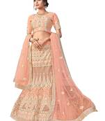 Peach Embroidered Net Semi Stitched Lehenga