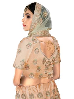 Peach Embroidered Net Semi Stitched Lehenga 3