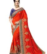 red embroidered art silk saree with blouse