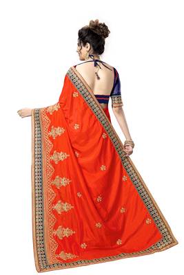 red embroidered art silk saree with blouse 2