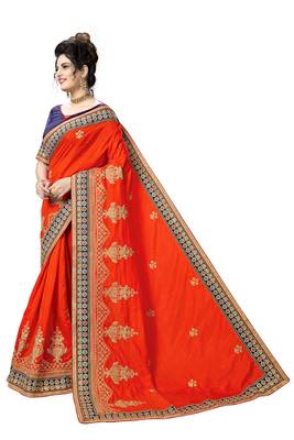 red embroidered art silk saree with blouse 3