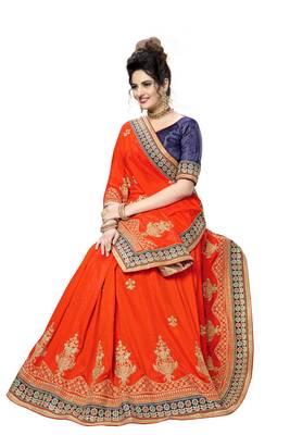 red embroidered art silk saree with blouse 5