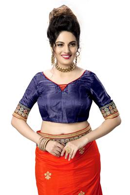 red embroidered art silk saree with blouse 6