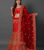 Red embroidered art silk unstitched lehenga